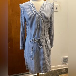 Old Navy Long Sleeve Blue and White Striped Belted Dress.  Size M.
